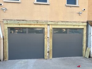 new garage door installed with frame