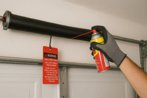 Fix a noisy garage door spring safely - torsion spring lubrication by professional