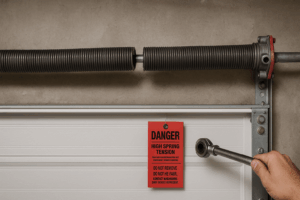 Prevent garage door springs from breaking - broken torsion spring with visible gap