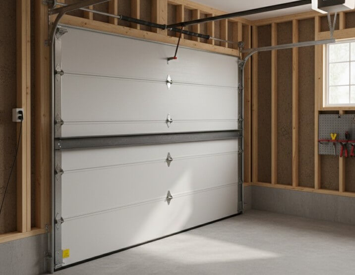 Garage door reinforcement strut installed for security