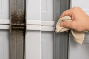 Prevent garage door track damage through regular cleaning and debris removal