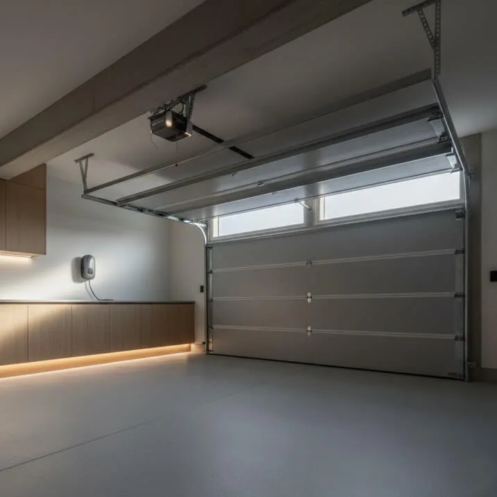 Low-headroom garage with a space-saving sectional garage door installed for a tight space