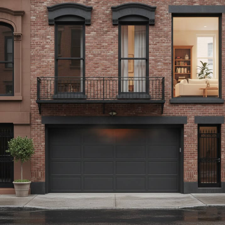 Steel insulated garage door acting as a fire barrier in an attached NYC home garage
