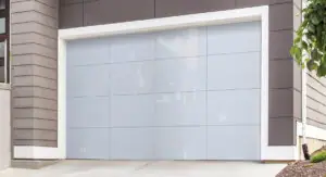 white frameless glass garage door