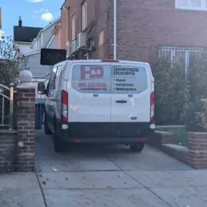 H&O Garage Doors service truck arriving for garage door repair in Queens, NY
