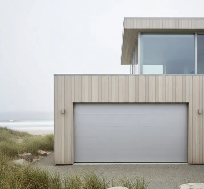 Coastal New York home with a corrosion-resistant garage door near the ocean
